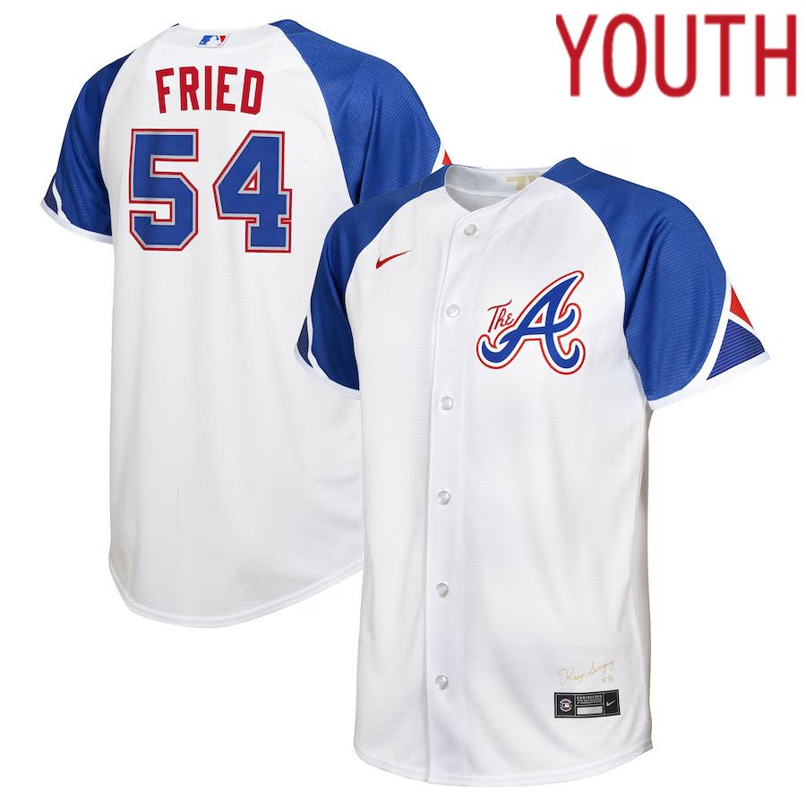 Youth Atlanta Braves 54 Max Fried Nike White 2023 City Connect Replica Player MLB Jersey